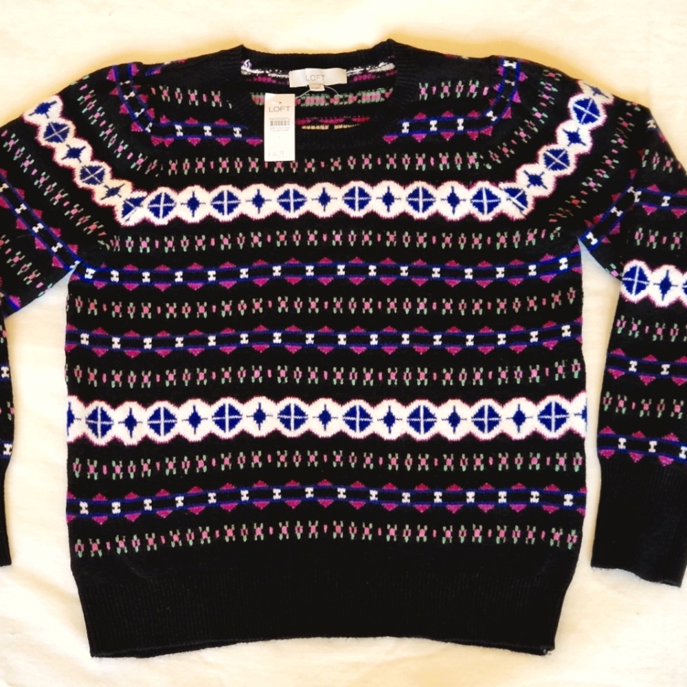Ann Taylor Loft Women's Fair Isle Puff Sleeve Sweater